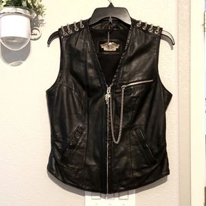 Harley Davidson Leather Vest Eagle Patch Metal Womens Medium